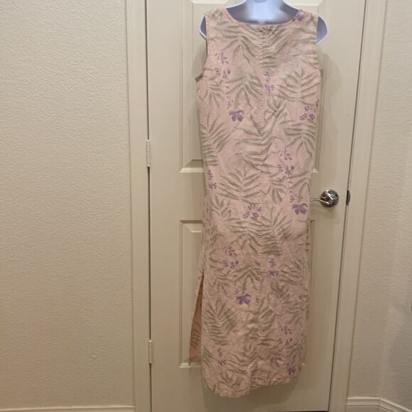 Jane Ashley Medium Linen Cotton Scoop Neck Short Sleeve Pink Purple Maxi Dress - Picture 6 of 11